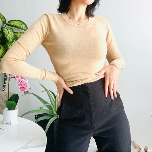 Cashmere and Cotton Blend Nude Sweater - Picture 1 of 6